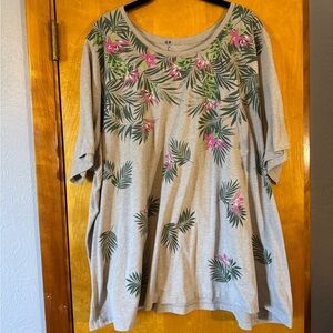 Catherines Gray Top with Pink and Green Floral Design